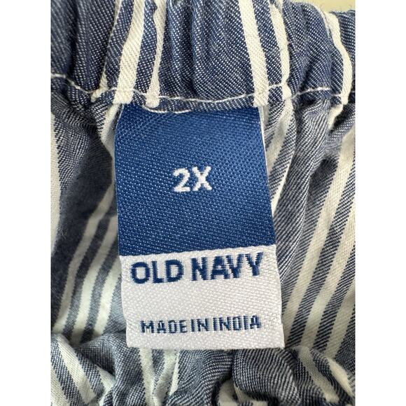 Old Navy Puff Sleeve Milkmaid Baby Doll Top 2X Plus Blue White Nautical Stripe - Picture 7 of 15